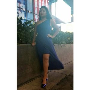 BCBGMAXAZRIA Formal Cobalt Blue Long Dress Gown One Shoulder Asymmetrical Prom